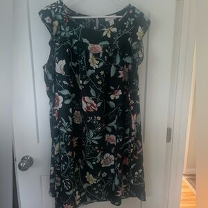LOFT Green Floral Sleeveless Sundress for Wedding Guest